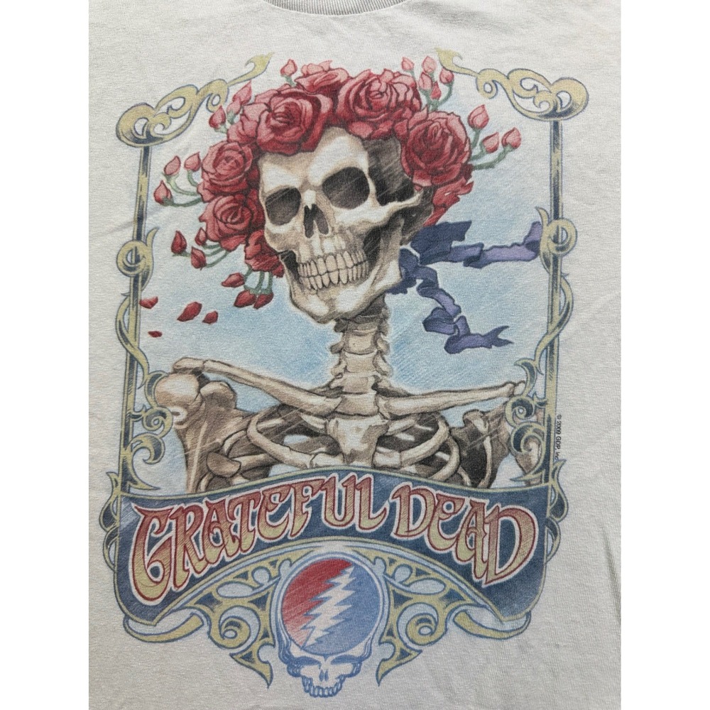 Grateful Dead Bertha Skull Roses T-Shirt 2009 Gray Distressed Band Tee Mens S/M